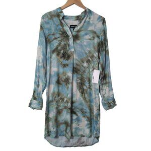 Fifteen Twenty Tie Dye Shirt Dress Womens M Blue‎ Green Festival Hippie Artsy